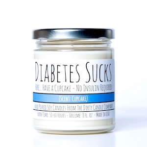 Diabetes Sucks™ Hand-Poured Soy Candle - Cupcake Scented - T1 Diabetic - Gift for Diabetic