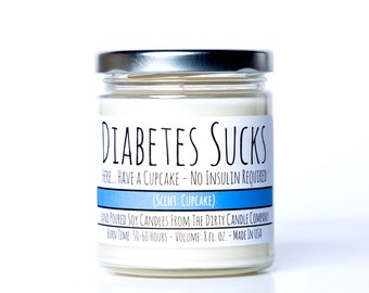 Diabetes Sucks™ Hand-Poured Soy Candle - Cupcake Scented - T1 Diabetic - Gift for Diabetic