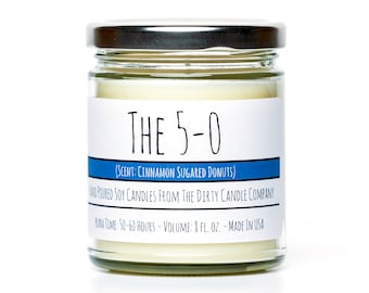 The 5-0™ Hand-Poured Soy Candle - Cinnamon Sugared Donuts Scented - Law Enforcement Police Officer Gift - Back the Blue - Funny Candle