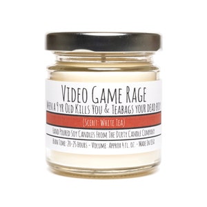 Video Game Rage™ Hand-Poured Soy Candle White Tea, Stress Relief or Nut Scented Video Game Lover Gift Funny Candle Rage Candle image 1