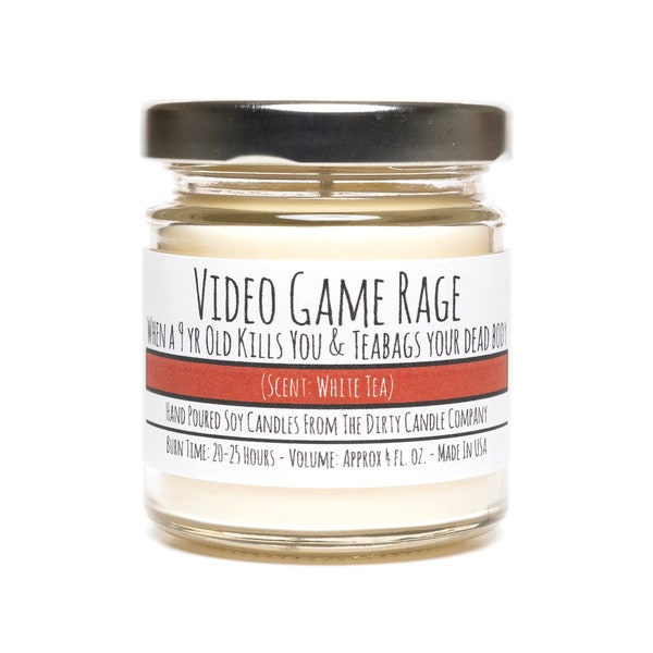 Video Game Rage™ Hand-Poured Soy Candle - White Tea, Stress Relief or Nut Scented - Video Game Lover Gift - Funny Candle - Rage Candle