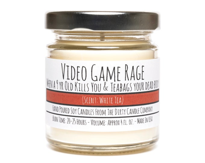 Video Game Rage™ Hand-Poured Soy Candle - White Tea, Stress Relief or Nut Scented - Video Game Lover Gift - Funny Candle - Rage Candle