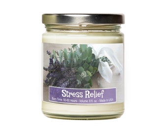 Stress Relief Scented Hand-Poured Soy Candle - Relaxing Candle - Stocking Stuffer - Home Decor - Aromatherapy Candle