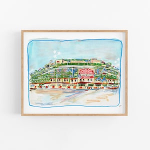 Wrigley Field Print 2.0, Wrigley Field Art, Chicago Cubs Fan Baseball Decor, Watercolor Stadium, Chicago Stadium, MLB Fan Art, Chicago Art