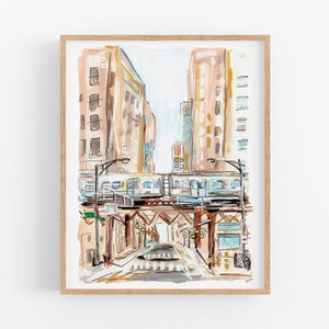 The L Art Print, Chicago CTA Art Print, Transit Wall Art, Train Art Print, Cityscape Wall Art, Urban Art, Chicago Art Print, Gouache