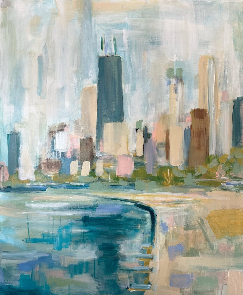 Abstract Chicago Art Print the City on the Lake Print Lake Etsy