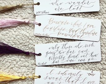Calligraphy Bookmarks, Personalized Bookmarks, Custom Bookmarks, Calligraphy Name Tag, Custom Gift Tag, Large Gift Tag, With Tassel