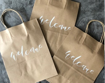 Welcome Bags, Custom Gift Bags, Calligraphy Guest Bags, Kraft Bags, Handlettered Bags, Personalized Gift Bags, Wedding Favors