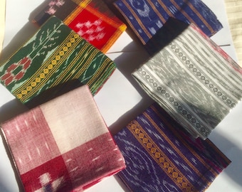 Handmade Organic Cotton Handkerchief: Indian Handwoven Ikat Pocket Square