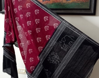 Handwoven Organic Cotton Shawl: Indian Odisha Handloom Stole Wrap