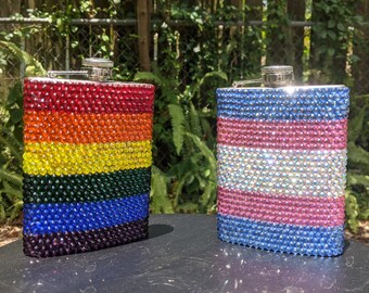 LGBTQ Pride Rhinestone Sparkle Bling Bejeweled Crystal Flask