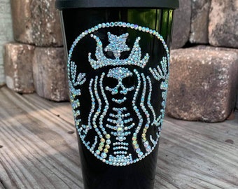 Rhinestoned Skeletal Mermaid Hot/ Cold Tumbler