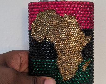 Pan African Rhinestone Bling Sparkly Bejeweled Flask