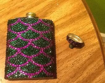 Dragon Scale, Mermaid Scale, Rhinestoned Flask