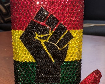 BLM/ Black Lives Matter Fist Rhinestone Bling Sparkly Bejeweled Flask