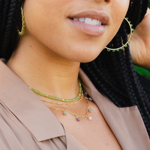 Peruvian Opal 14k Gold-Filled good Adjustable Cable Chain Drop Necklace | Layering Necklace | Gift Idea | Boho Necklace | Crystal Necklace