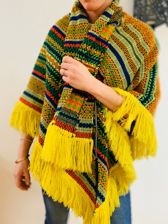 Embroidered Brightly Coloured 70’s Poncho