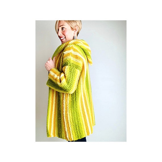 Vintage Handmade Crochet Hooded Cardigan