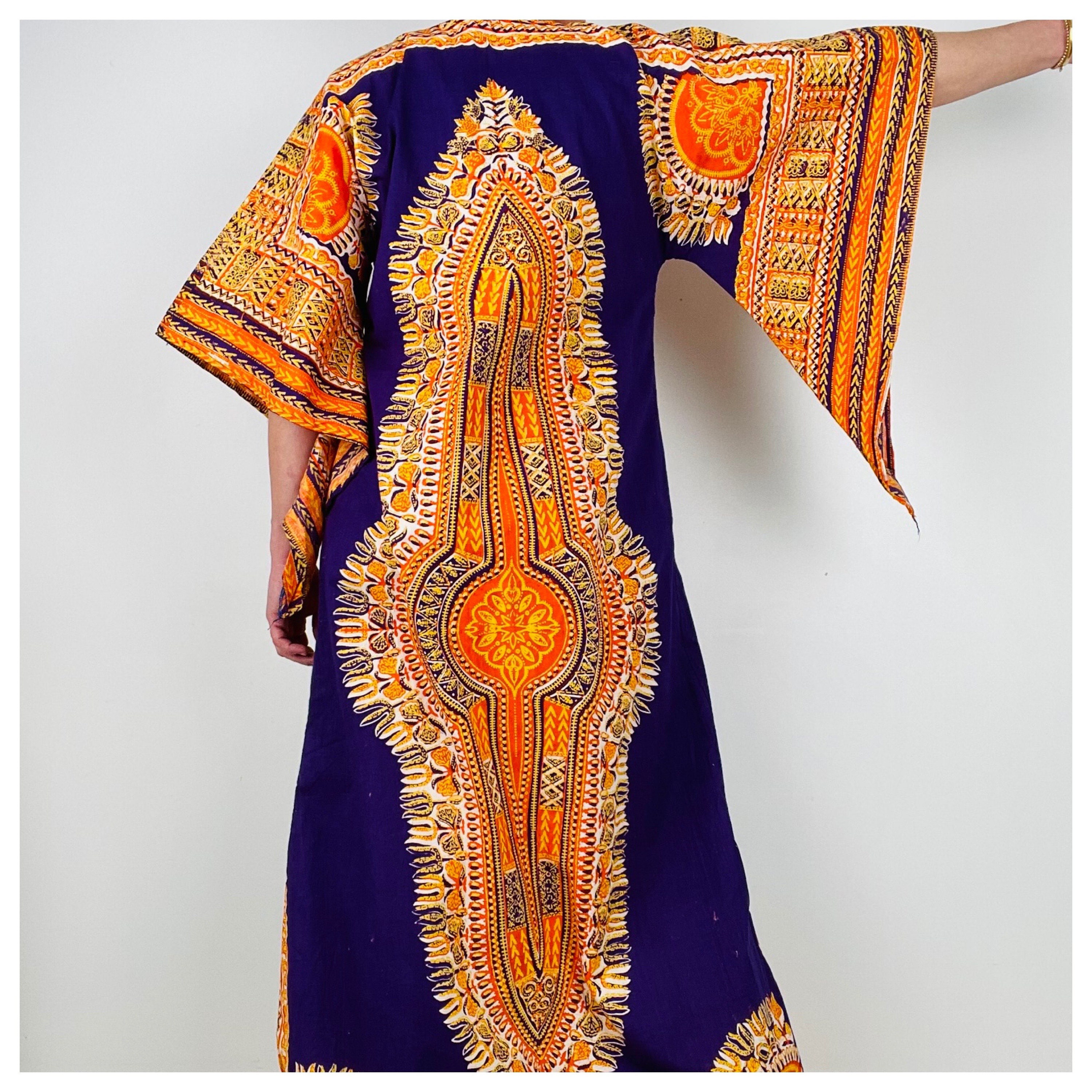 1970s vintage cotton dashiki kaftan maxi dress with angel | Etsy