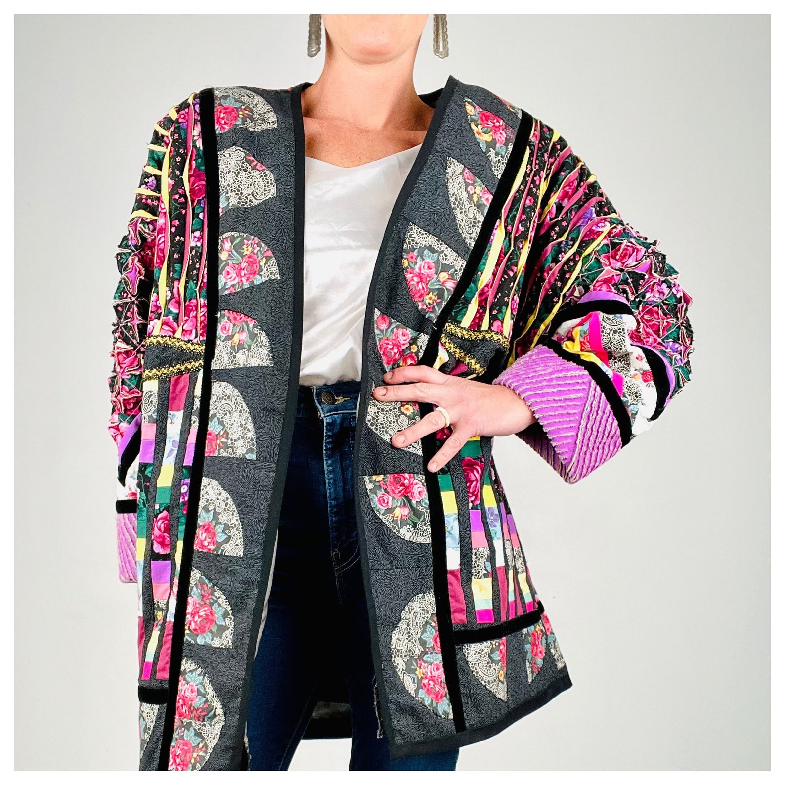Vintage handmade patchwork quilted jacket blazerduster Etsy