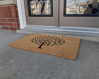All Natural Tree Design Welcome Coir Doormat for Entrance Floor Door Indoor Outdoor Strong PVC Slip Free Back