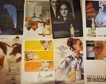 1960s Gourmet Magazine Ads 'Let's Have a Toast' Alcohol Ads for Junk Journal, Scrapbook, Framing, Art+ Pop Groovy Style