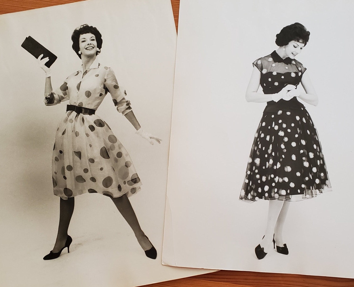 Vintage Advertising Photos Polka Dot Dresses Lot of 2 11 X 14 B W Prints 1950s Etsy