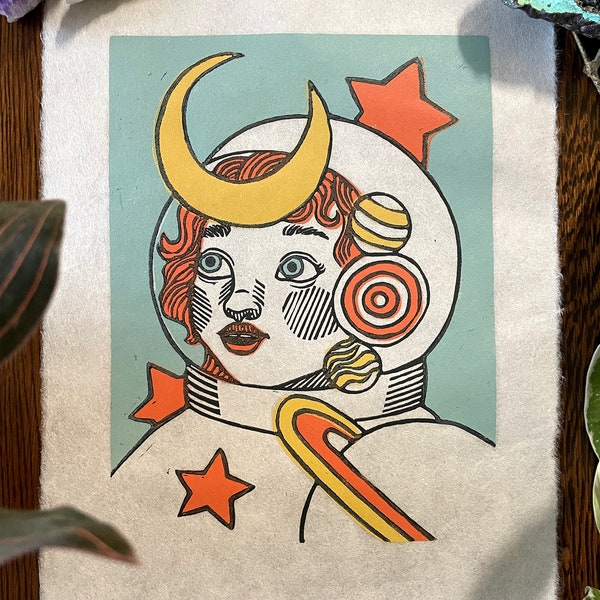 PREORDER Star Girl | Hand-Carved Relief Print