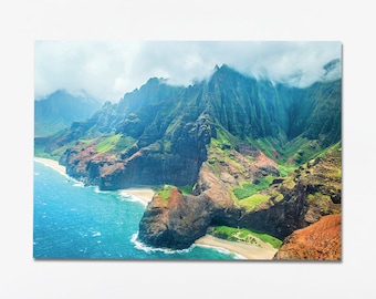 Hawaii Fotografie, Hawaii Ocean Print, Kauai Print, Hawaii Landschappen, Napali Coast Print, Kauai, Tropical Island Print, Aerial View, Strand