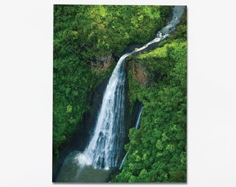 Waterfall Photography, Hawaiian Photo Print, Kauai Hawaii, Waterfall Print, Waterfall Wall Art, Aerial Waterfall, Landscape, Digital Print