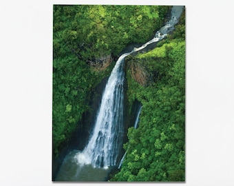 Waterval fotografie, Hawaiiaanse fotoprint, Kauai Hawaii, waterval print, waterval kunst aan de muur, luchtwaterval, landschap, digitale print