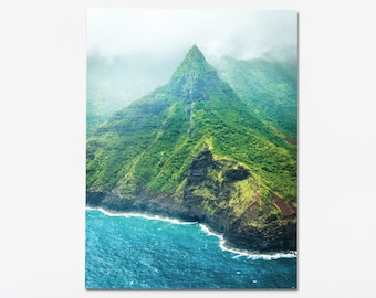 Hawaii fotografie, luchtfotografie van de oceaan, Hawaiiaanse kunst aan de muur, Kauai kunst, Napali kust, oceaan luchtfoto, berg, tropisch eiland kunst