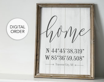 Home Coordinates Sign, Latitude Longitude Print, GPS Coordinates Gift, Custom Home Signs Wood, New Home Printable, Home Location Wall Art