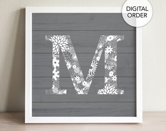 Rustikaler Buchstabe M Druck, Holzbuchstabe M, druckbarer Buchstabe M, Buchstabe M Wanddekor, Buchstabe M für Wand, graues Buchstabe M Zeichen, Bauernhausbuchstabe M