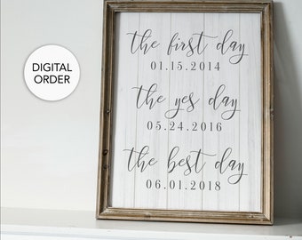 The First Day The Yes Day The Best Day, Anniversary Date Print, Printable Wedding Sign, Our Love Story Sign, Rustic, Custom Wedding Gift