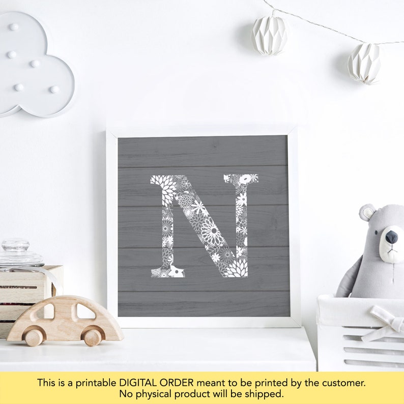 Letter N for Wall Rustic Letter N Gray Letter N Printable Etsy