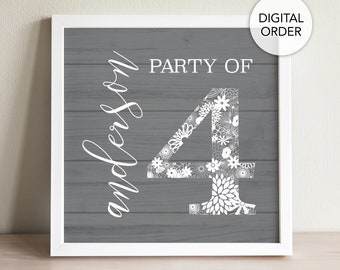Party of 4 Custom Sign, Personalized Party of 4 Sign, Party of 4 Family Sign, Party of Four, Family Sign Print, Printable Family Wall Art