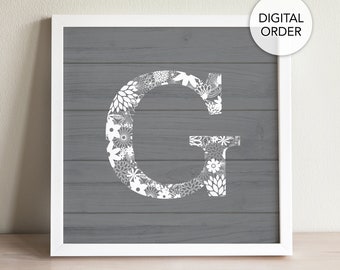 Letter G Wall Decor, Printable Rustic Letter G, Wood Letter G, Farmhouse Letter G, Wood Initial G, Gray Letter G, Letter G Digital Wood Sign