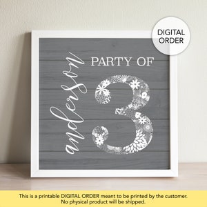 Family Name Party of 3, Party of Three Sign, Party of 3 Printable, Party of 3 Wall Decor, Custom Family Name Print, Personalized Name Sign