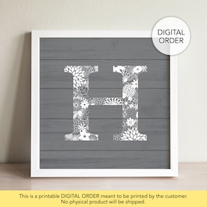 Buchstabe H Wanddekor, Buchstabe H für Wand, druckbarer Buchstabe H, Buchstabe H Druck, Anfangs-H-Zeichen, Holz-H-Zeichen, Bauernhaus-Buchstabe H, grauer Buchstabe H