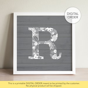 Letter R Wall Decor, Gray R Print, Wood Letter R, Printable Letter R, Letter R Print, Letter R Sign, Rustic Letter R, Farmhouse R, Initial R