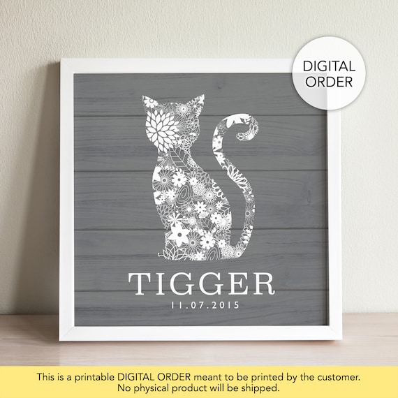 Personalized Cat Wall Art, Custom Cat Print, Printable Cat Art, Pet Name Sign, Cat Name Sign, Gift for Cat Lovers, Cat Gift, Kitten Wall Art