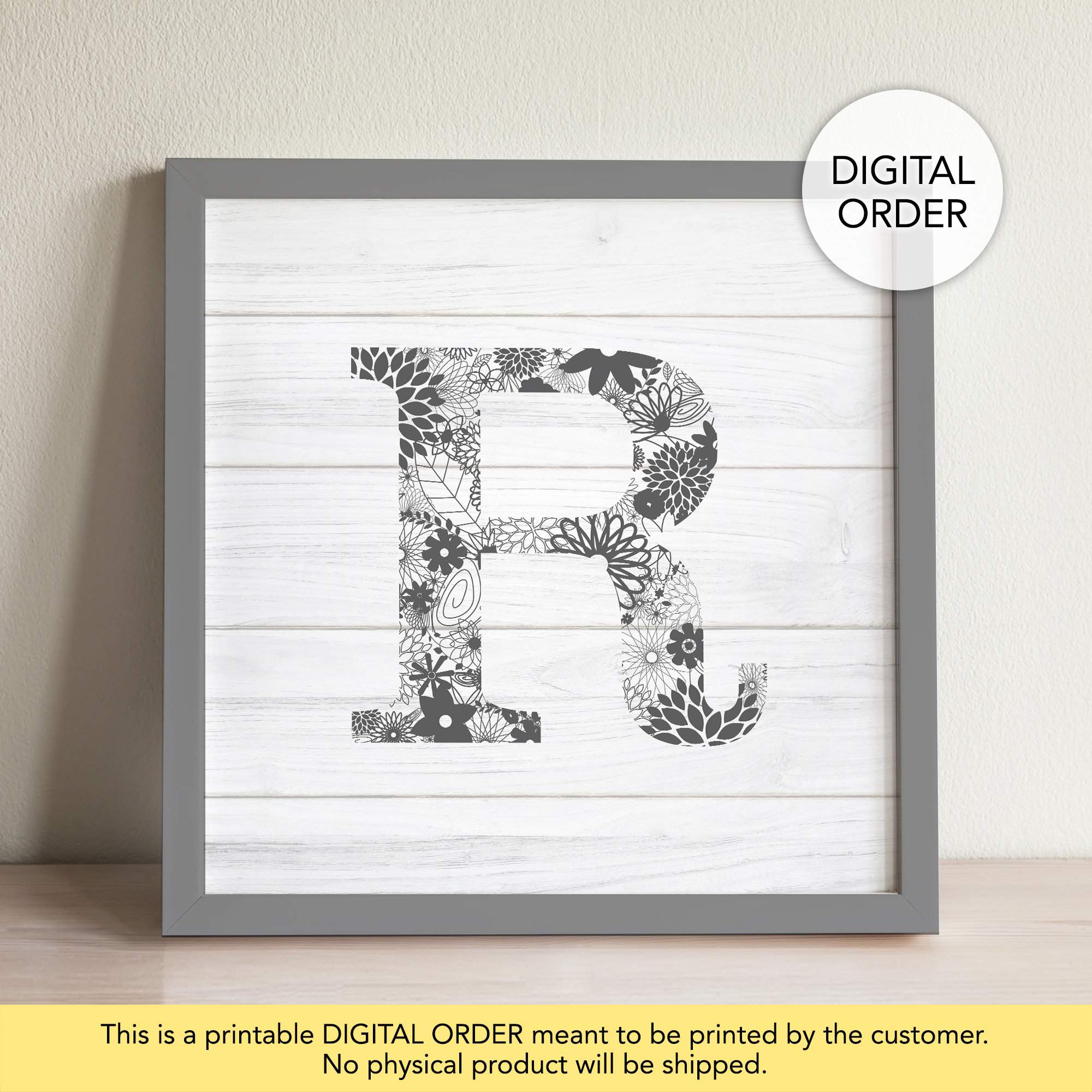 Letter R Wall Decor Gray R Print Wood Letter R Printable | Etsy