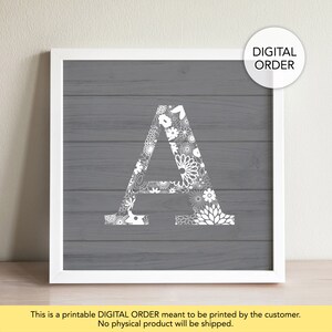 Letter A Wall Decor, Printable Rustic Letter A, Wood Letters for Wall Decor, Farmhouse Letter Decor, Letter A Print, Gray Letter A Wood Sign