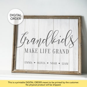 Grandkids Make Life Grand Sign, Grandkids Print, Grandchildren Wall Decor, Grandparents Gifts Personalized, Grandkids Sign with Names, Wood