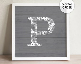 Buchstabe P Wanddekor, Bauernhaus druckbarer Buchstabe, rustikaler Buchstabe P, Holz Buchstabe P, grauer Buchstabe P, Buchstabe P Zeichen, Buchstabe P Druck, P Wandkunst