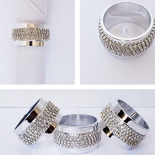 Bling Silver Rhinestone Plastic Napkin Ring Holder Wedding Etsy