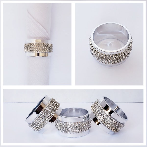 Bling Silver Rhinestone Plastic Napkin Ring Holder, Wedding Napkin Rings, Special Event Napkin Rings, Elegant Napkin Rings