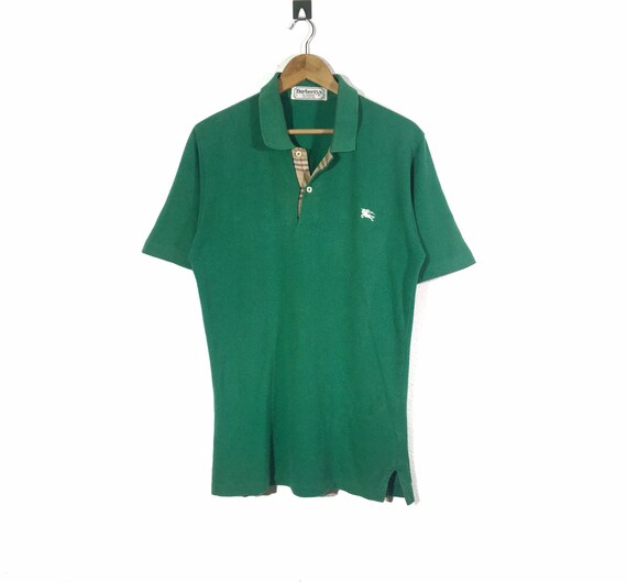 Vintage 90s Green Burberrys Embroidered Logo Polos