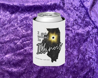 Solar Eclipse illinois souvenir koozie, April 8, 2024 Can Cooler, I got mooned in illinois can cozy, gift for travel